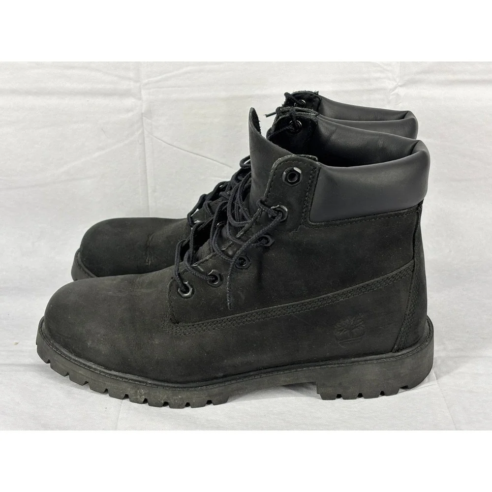 Timberland Premium 6 12907 Combat Boots Boys Black Nubuck Lace Up Waterproof 7